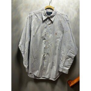 Ralph Lauren Mens Yarmouth Striped Oxford Shirt L 100% Cotton Blue & White 16.5